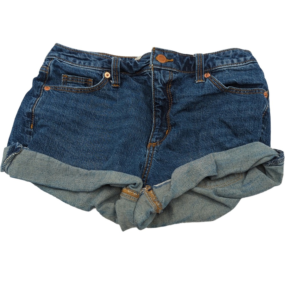 Universal Thread Vintage Midi Denim Shorts Dark Wash Distressed Size 2 26R